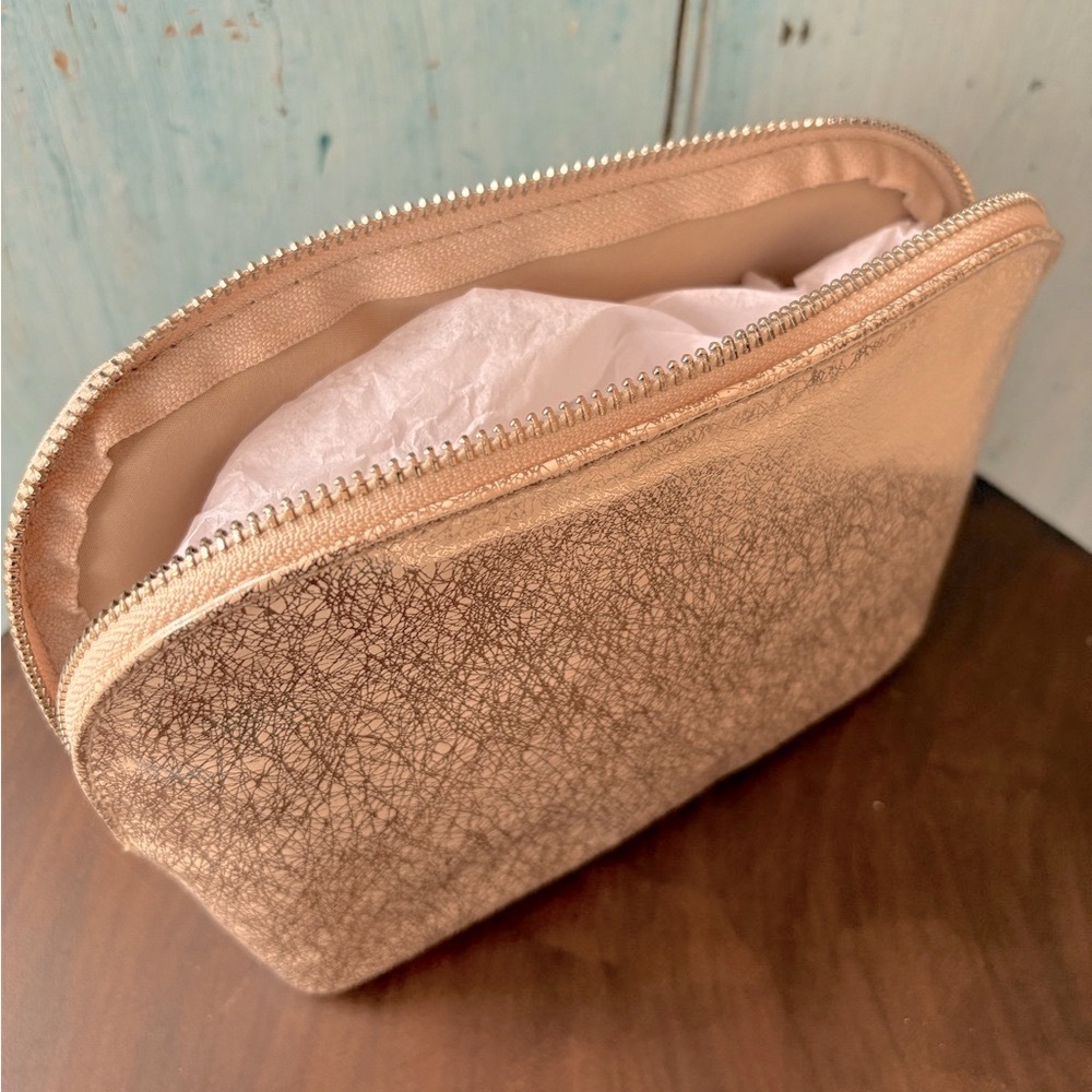 Cosmetic bag bundle (2) one in peach/gold foil & other in gold snakeskin pattern - Picture 3 of 10